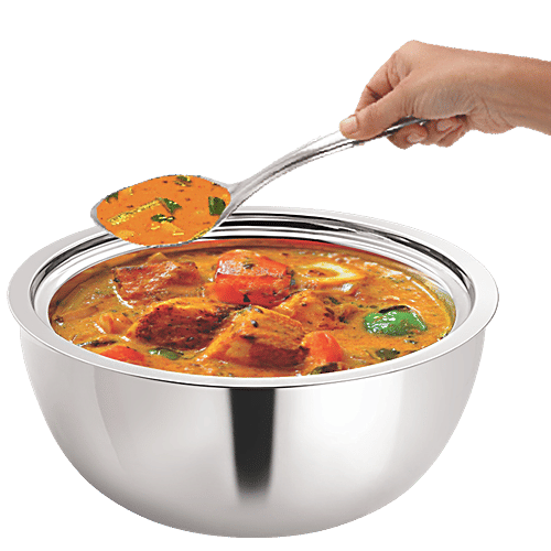 Borosil Stainless Steel Curry Server - Double-Walled, Insulated, For Gravies & Dals, Silver, 500 ml (1 pc) 