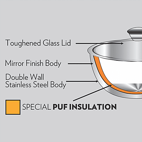 Borosil Stainless Steel Curry Server - Double-Walled, Insulated, For Gravies & Dals, Silver, 500 ml (1 pc) 