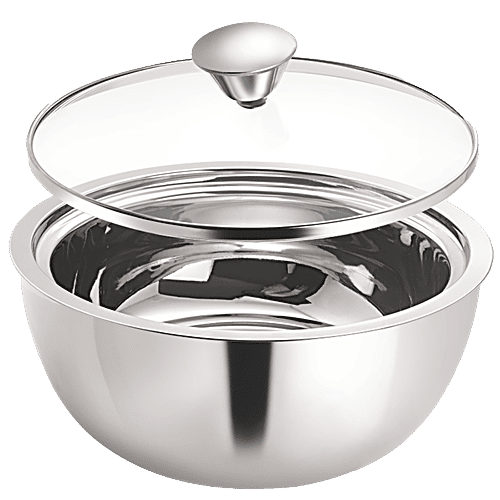 Borosil Stainless Steel Curry Server - Double-Walled, Insulated, For Gravies & Dals, Silver, 500 ml (1 pc) 