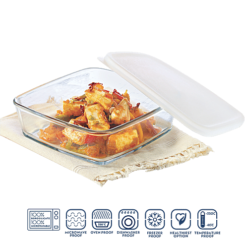 Buy Borosil Borosilicate Glass Baking Dish With Lid Square, Microwave