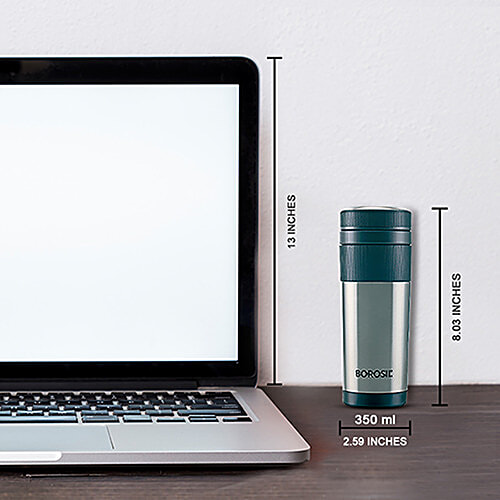 Borosil Tea & Coffee Travel Mug, Stainless Steel, Vacuum Insulated, Hydra Travelmate, 350 ml (1 pc)