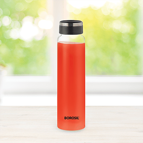 Borosil Crysto Deco icate Glass Water Bottle with Black Lid, 1 pc  