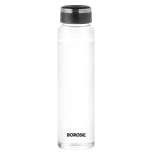 Borosil Crysto Deco icate Glass Water Bottle with Black Lid, 1 pc  