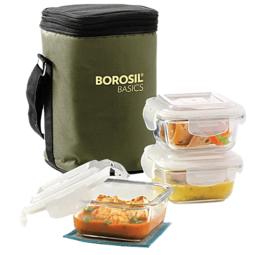 Buy Borosil Basics Glass Lunch Box Square, Microwave Safe, Office