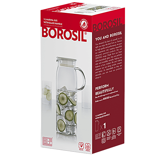 Borosil Glass Jug With Plastic Handle - Clear, 1 L (1 pc)