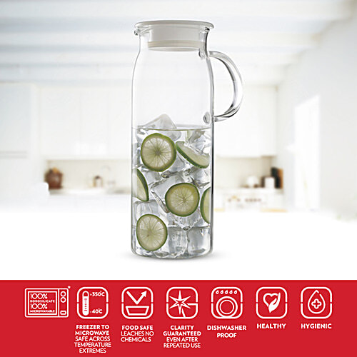 Borosil Glass Jug With Plastic Handle - Clear, 1 L (1 pc)