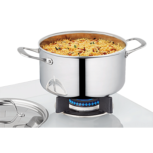 Borosil Stainless Steel Casserole -  Induction & Hot Plate Friendly, Silver, 5.2 L (1 pc) 