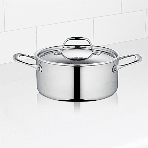 Borosil Stainless Steel Casserole -  Induction & Hot Plate Friendly, Silver, 5.2 L (1 pc) 