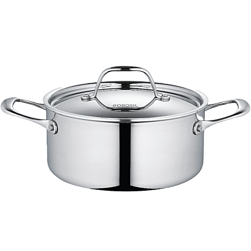 Borosil Stainless Steel Casserole -  Induction & Hot Plate Friendly, Silver, 5.2 L (1 pc) 