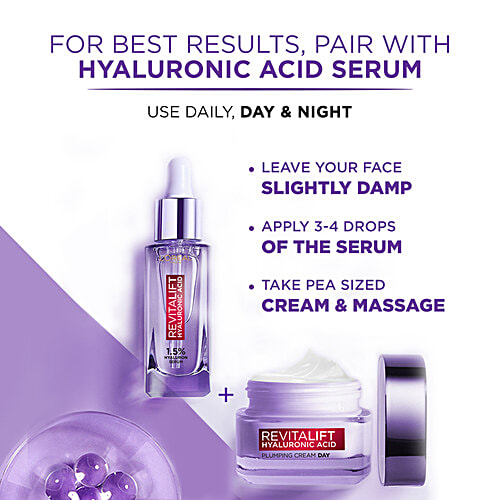 L'Oreal Paris Revitalift Hyaluronic Acid - Plumping Day Cream, For Hydrated, Smooth & Radiant Skin, 50 ml Jar 