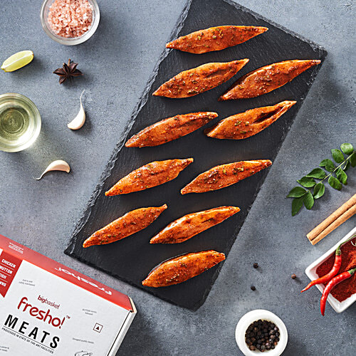 fresho! Malabar Style Pomfret Steak - Fresh & Juicy, Marinated, Ready To Cook, 200 g (2-3 pcs) 