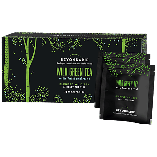 Beyondarie Wild Green Tea With Tulsi & Mint - Helps In De-Stressing, Antioxidant Rich, 2.5 g (15 Tea Bags x 2.5 g Each) 