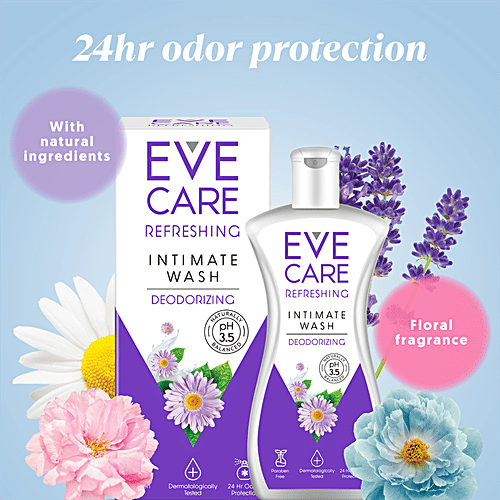 EveCare Refreshing Intimate Wash For Women - Cleansing & Deodorizing, Prevents Odour, 90 ml  