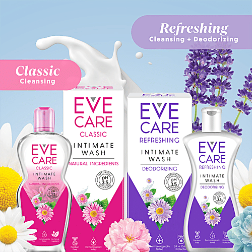 EveCare Refreshing Intimate Wash For Women - Cleansing & Deodorizing, Prevents Odour, 90 ml  