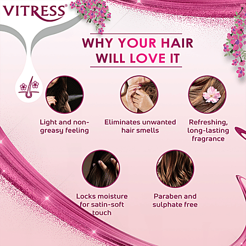 Vitress Hair Freshener - Floral Bloom, Eliminates Odour, Makes Texture Smooth & Shiny, 100 ml
