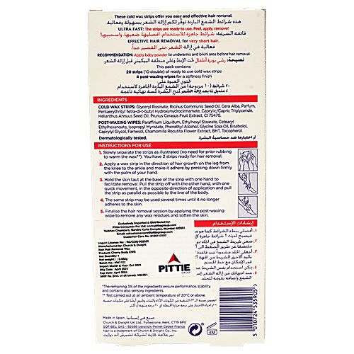 Nair  Hair Remover Wax Strips - Cherry Extract, Removes Very Short Hair, For Sensitive Skin, 20 pcs  