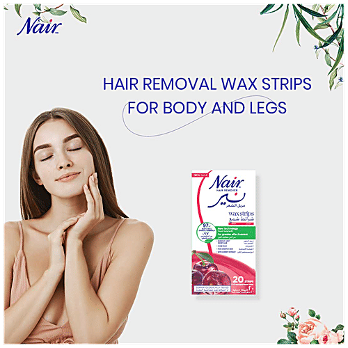 Nair  Hair Remover Wax Strips - Cherry Extract, Removes Very Short Hair, For Sensitive Skin, 20 pcs  