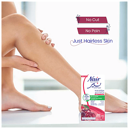 Nair  Hair Remover Wax Strips - Cherry Extract, Removes Very Short Hair, For Sensitive Skin, 20 pcs  