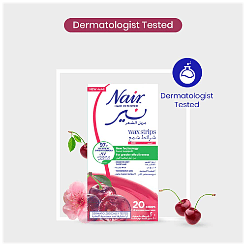 Nair  Hair Remover Wax Strips - Cherry Extract, Removes Very Short Hair, For Sensitive Skin, 20 pcs  
