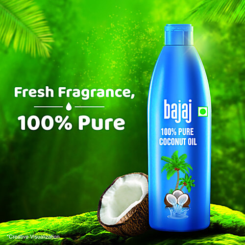 Bajaj 100% Pure Coconut Oil - Edible Grade, Fresh Aroma, No Preservatives, 600 ml Bottle 