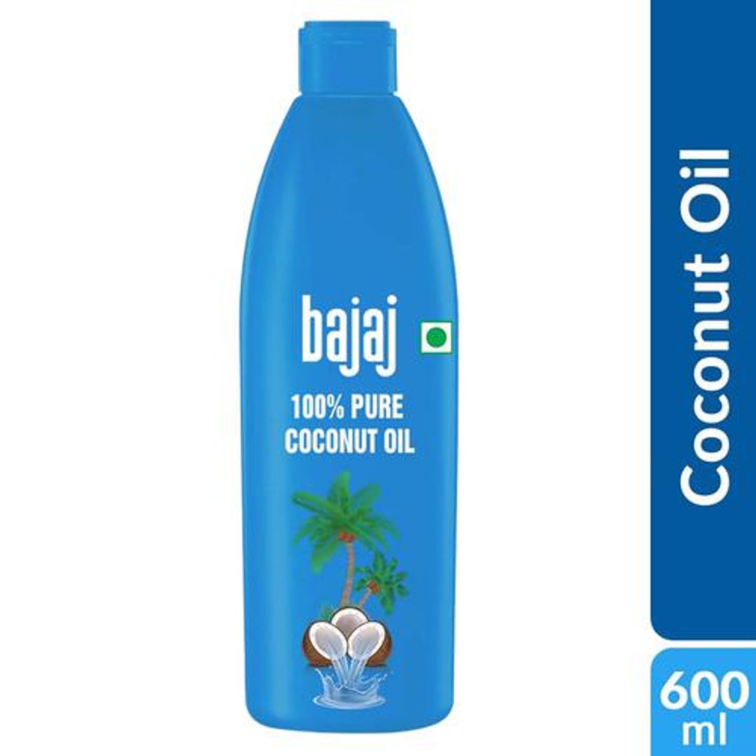 Bajaj 100% Pure Coconut Oil - Edible Grade, Fresh Aroma, No Preservatives, 600 ml Bottle