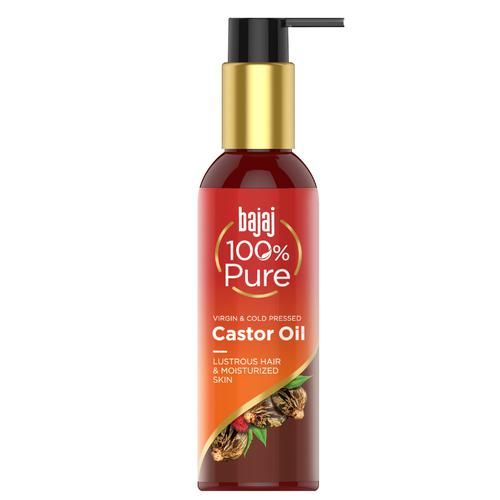 Bajaj 100% Pure Castor Oil - Virgin & Cold Pressed, Makes Hair Shiny, Helps Moisturise Skin, 200 ml Bottle 