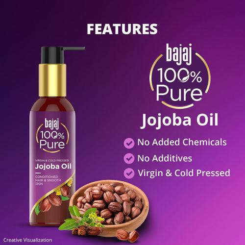 Bajaj 100% Pure Jojoba Oil - Virgin & Cold Pressed, Helps Conditioning Hair, Makes Skin Smooth, 200 ml Bottle 