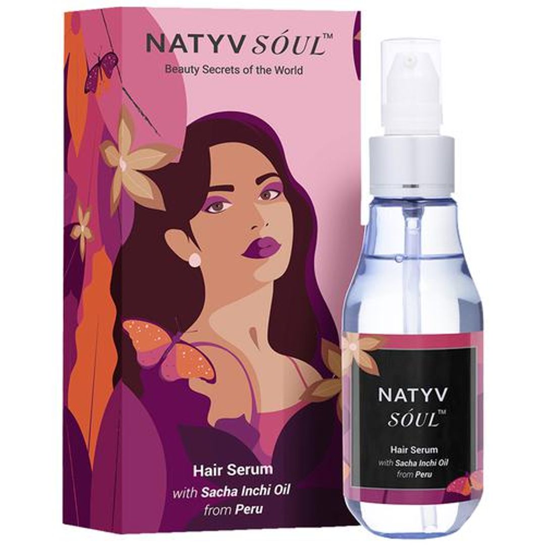 Natyv Soul Hair Serum - With Sacha Inchi Oil, Up To 24 Hours Of Frizz Control, No Parabens, From Peru, 100 ml Bottle