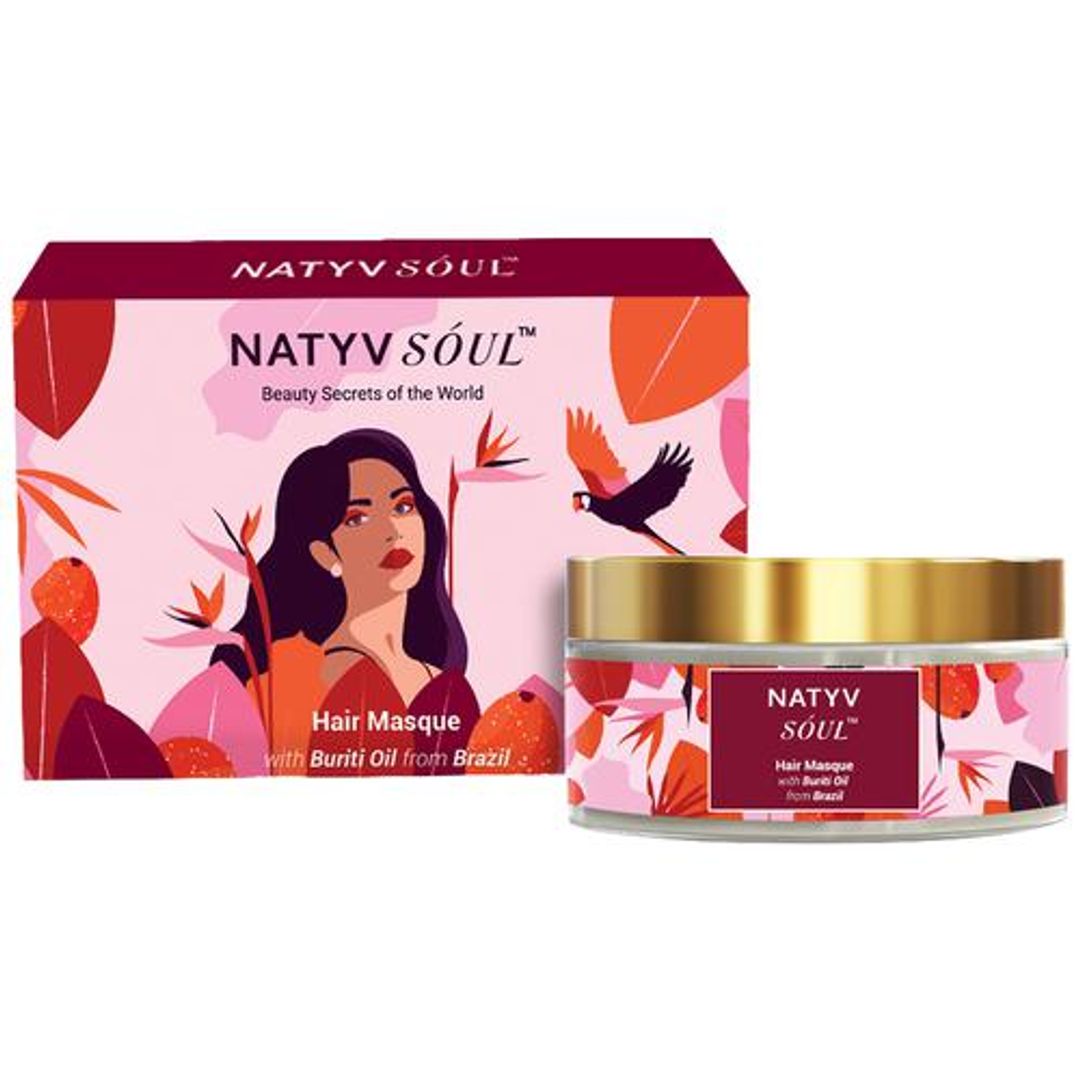 Natyv Soul Hair Masque - With Buriti Oil, Repairs Damage, No Parabens, From Brazil, 200 g Jar