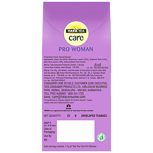 Tata Tea Care  Pro Woman Herbal Infusion Green Tea - With Shatavari, Aloe Vera & Rosemary, 35 g (25 Tea Bags x 1.4 g Each) 
