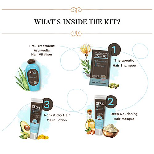 Sesa Ayurvedic+ Hair Spa Kit - 3 Steps Treatment, Vitaliser, Oil In Lotion, Shampoo & Masque, For Deep Conditioning, 100 ml Box