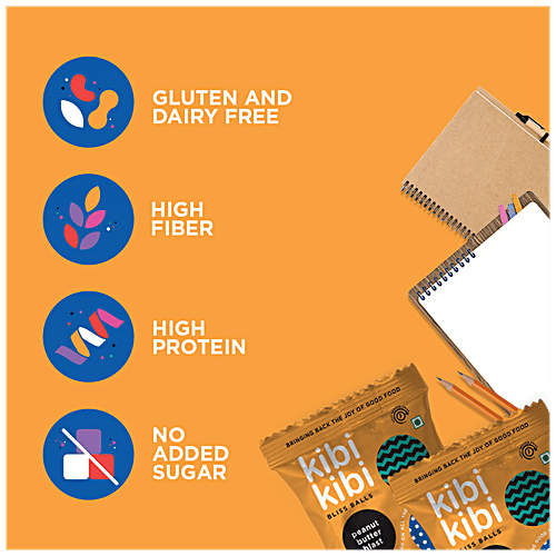 Kibi Kibi Bliss Balls - Nuts, Seeds & Dry Fruits, No Added Sugar, Gluten Free, Peanut Butter Blast, 30 g Pouch 