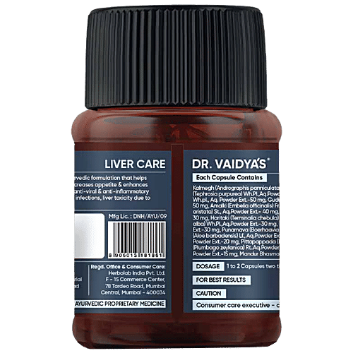 Dr. Vaidyas Liver Care Capsules - Glioy Extract, Ayurvedic, Helps Reduce Fat, Protects From Toxin Drugs, 30 pcs  
