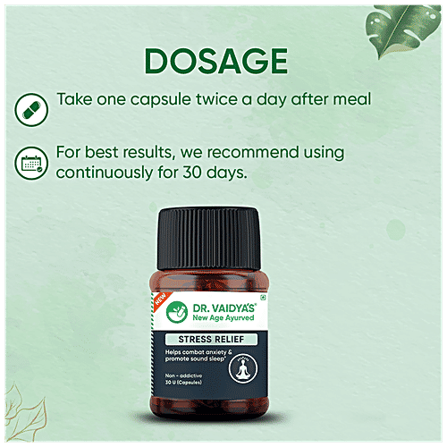 Dr. Vaidyas Stress Relief Capsules - Ayurvedic, Non Addictive, Helps Combat Anxiety & Promotes Sound Sleep, 30 pcs  