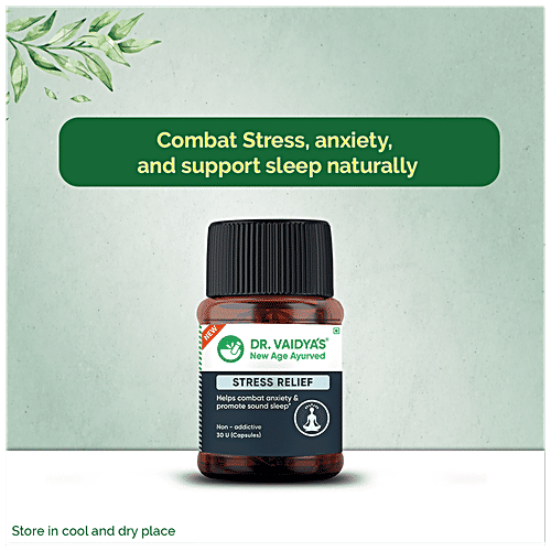 Dr. Vaidyas Stress Relief Capsules - Ayurvedic, Non Addictive, Helps Combat Anxiety & Promotes Sound Sleep, 30 pcs  