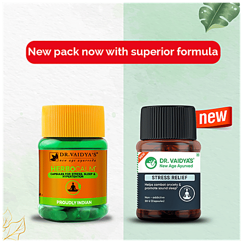 Dr. Vaidyas Stress Relief Capsules - Ayurvedic, Non Addictive, Helps Combat Anxiety & Promotes Sound Sleep, 30 pcs  