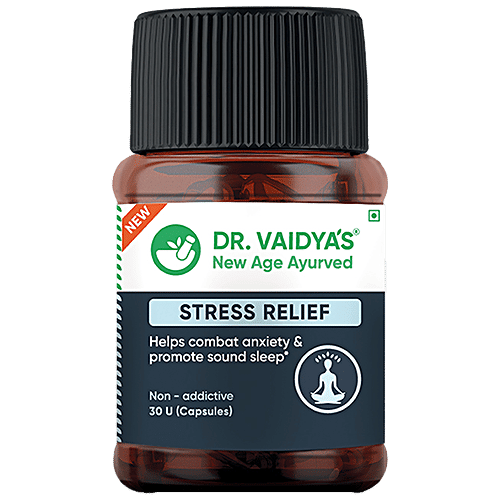 Dr. Vaidyas Stress Relief Capsules - Ayurvedic, Non Addictive, Helps Combat Anxiety & Promotes Sound Sleep, 30 pcs  