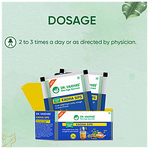Dr. Vaidyas Kadha Sips - Ayurvedic, Provides Relief From Cold, Cough & Sore Throat, Boosts Immunity, Sugar Free, 2.5 g (Pack of 30)