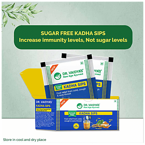 Dr. Vaidyas Kadha Sips - Ayurvedic, Provides Relief From Cold, Cough & Sore Throat, Boosts Immunity, Sugar Free, 2.5 g (Pack of 30)
