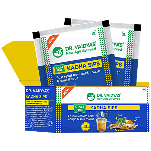 Dr. Vaidyas Kadha Sips - Ayurvedic, Provides Relief From Cold, Cough & Sore Throat, Boosts Immunity, Sugar Free, 2.5 g (Pack of 30)