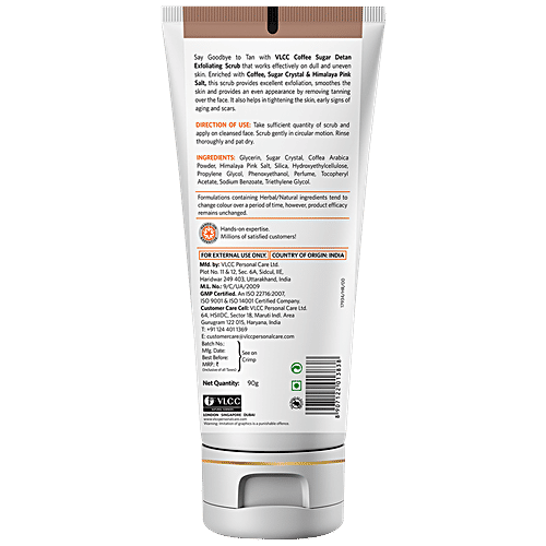 VLCC Coffee Sugar De Tan Exfoliating Scrub - Smoothens The Skin, 90 g  