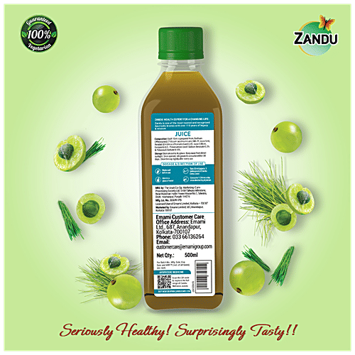 Zandu Detox Juice - Wheatgrass & Amla, Vegetarian, Helps Delay Ageing Process, Purifies Blood, 500 ml Bottle 