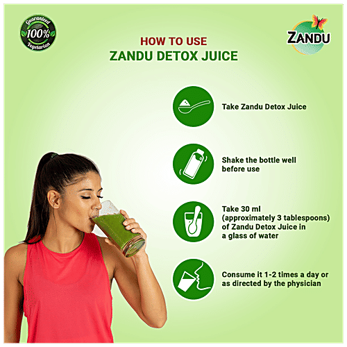 Zandu Detox Juice - Wheatgrass & Amla, Vegetarian, Helps Delay Ageing Process, Purifies Blood, 500 ml Bottle 