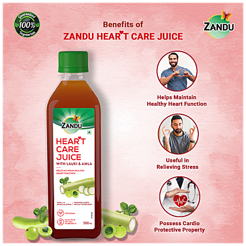 Zandu Heart Care Juice - Lauki & Amla, Vegetarian, Cardio Protective Properties, Helps Relief Stress, 500 ml Bottle