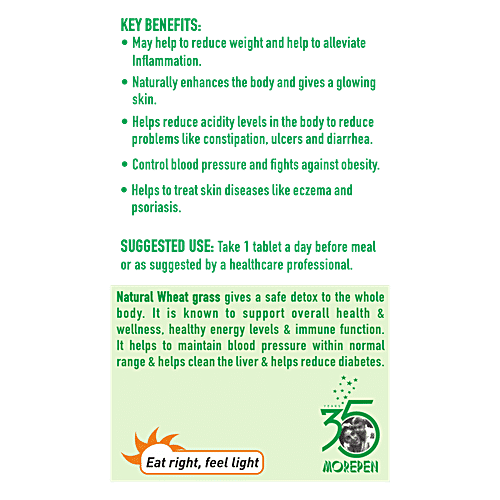 Dr. Morepen Wheat Grass Superfood Tablet - 1000 mg, Helps Detox Body, Promotes Alkalinity & Boosts Energy, 60 pcs  