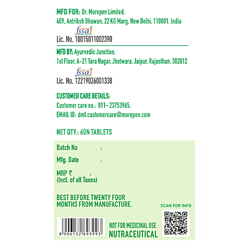 Dr. Morepen Wheat Grass Superfood Tablet - 1000 mg, Helps Detox Body, Promotes Alkalinity & Boosts Energy, 60 pcs  