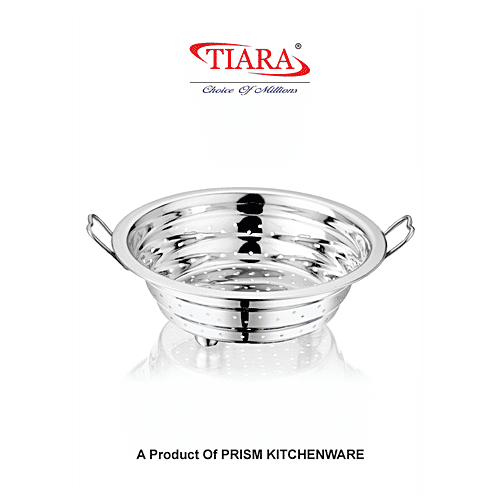 Tiara Aakruti Stainless Steel Colander/Strainer - With Handle, Washing Bowl, For Kitchen, Large, No.5, 26 cm, 1 pc  