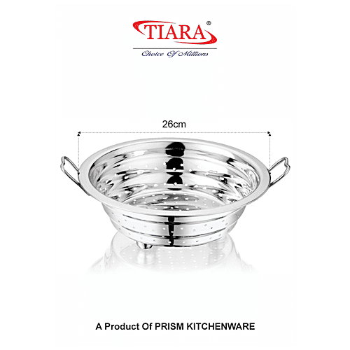 Tiara Aakruti Stainless Steel Colander/Strainer - With Handle, Washing Bowl, For Kitchen, Large, No.5, 26 cm, 1 pc  