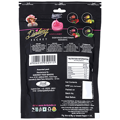 DERBY Darling Secret Fruit Flavoured Mint Candy - Assorted, Chewy Texture, 175 g (50 pcs)