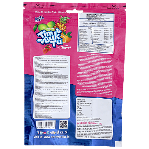 DERBY Timbuk Tu Fruit Flavoured Lollipops - Sour, Chewy, 130 g (10 pcs) 